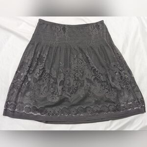 Max Edition Women's US Small Gray Double-Lined Floral Lace A-Line Mini Skirt